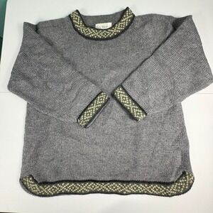 Rey Wear 100% Merino‎ Wool Sweater Women's L Grey Nordic Fair Isle Knit Pullover